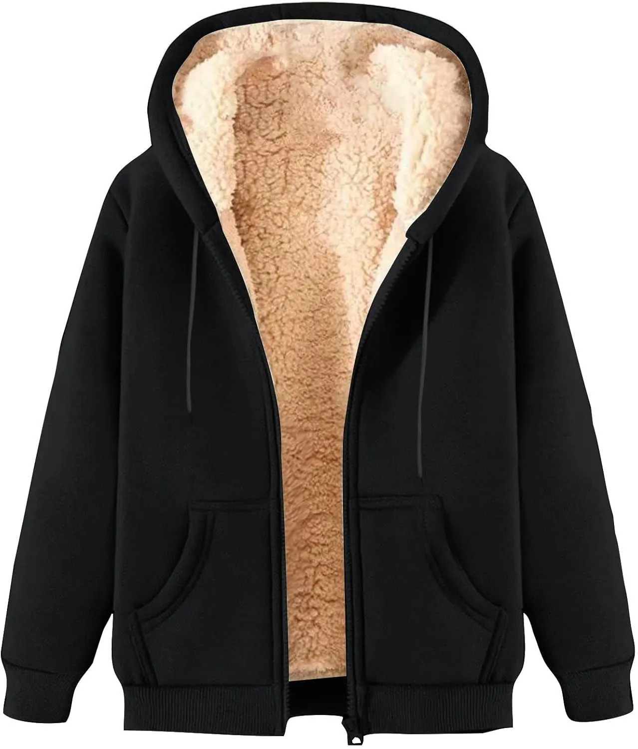 Men's Jacket Hooded Full Zip Up Fleece Warm Thick Jackets Winter Long Sleeve Hoodie Jacket Casual Padded Jacket