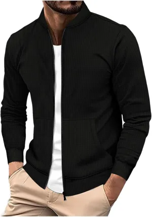Men's Jacquard Polar Fleece Jacket Lightweight Full Zip Jackets Casual Outdoor Warm Cardigan Sweater Jackets Pockets