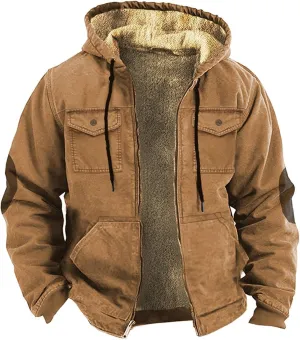 Men's Military Sherpa Lined Jacket Fleece Zipper Hoodie Sweatshirt Coat Full Zip Up Midweight Tactical Jackets for Men