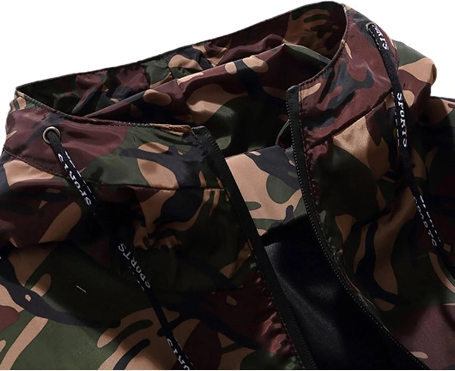Mens Rain Jackets Zip Up Hooded Waterproof Windbreakers Loose Lightweight Coats Fashion Camo Jackets with Pockets