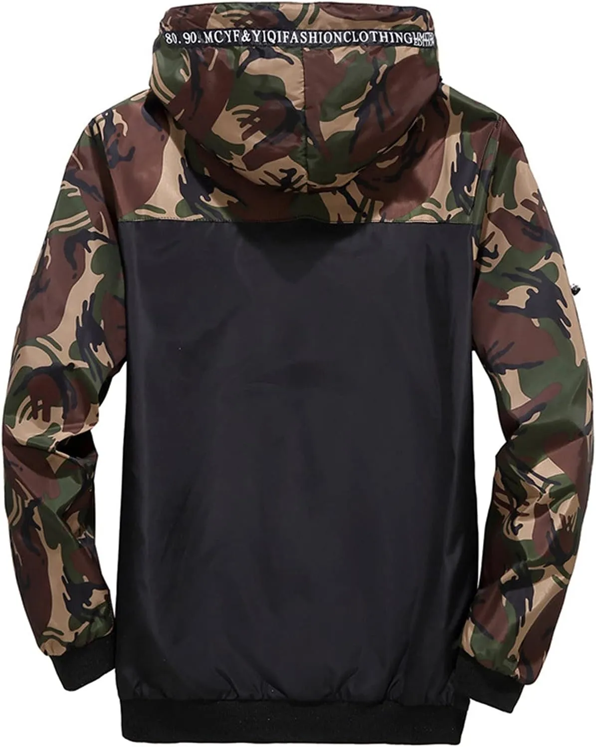Mens Rain Jackets Zip Up Hooded Waterproof Windbreakers Loose Lightweight Coats Fashion Camo Jackets with Pockets