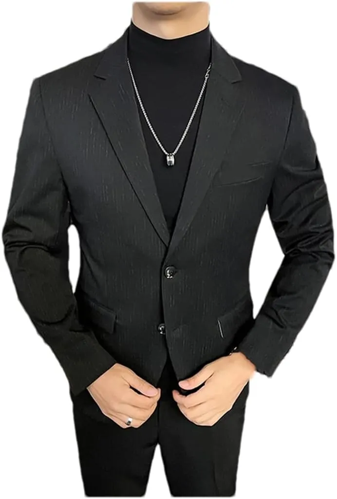 Men's Spring Autumn Striped Blazers Fashion Slim Fit Dress Tuxedo Business Suit Jackets