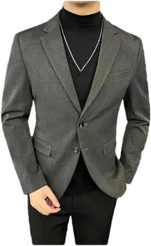 Men's Spring Autumn Striped Blazers Fashion Slim Fit Dress Tuxedo Business Suit Jackets