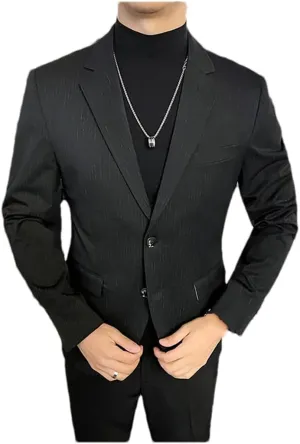 Men's Spring Autumn Striped Blazers Fashion Slim Fit Dress Tuxedo Business Suit Jackets