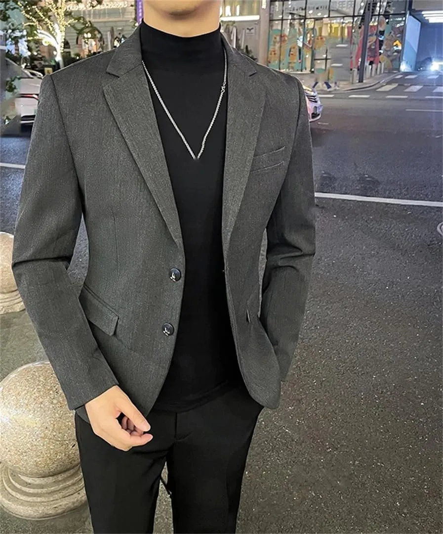 Men's Spring Autumn Striped Blazers Fashion Slim Fit Dress Tuxedo Business Suit Jackets