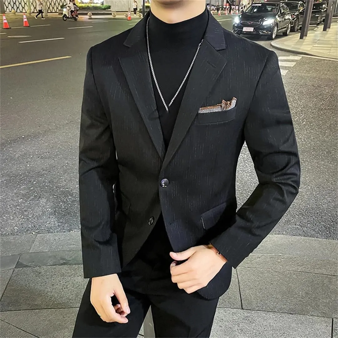 Men's Spring Autumn Striped Blazers Fashion Slim Fit Dress Tuxedo Business Suit Jackets