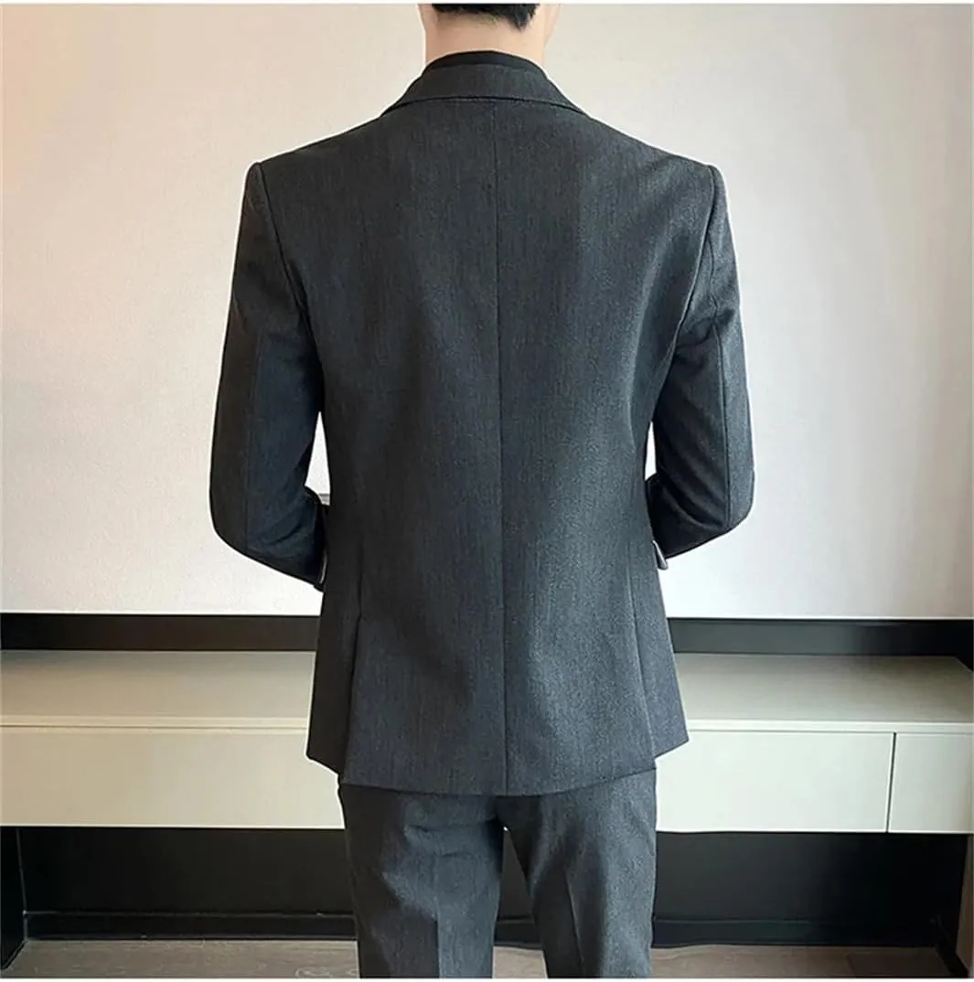 Men's Spring Autumn Striped Blazers Fashion Slim Fit Dress Tuxedo Business Suit Jackets