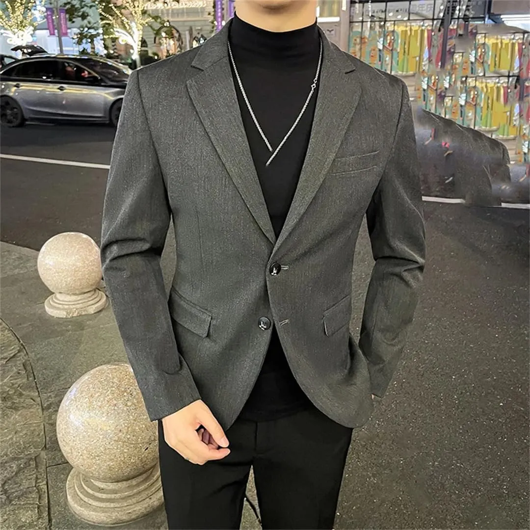 Men's Spring Autumn Striped Blazers Fashion Slim Fit Dress Tuxedo Business Suit Jackets