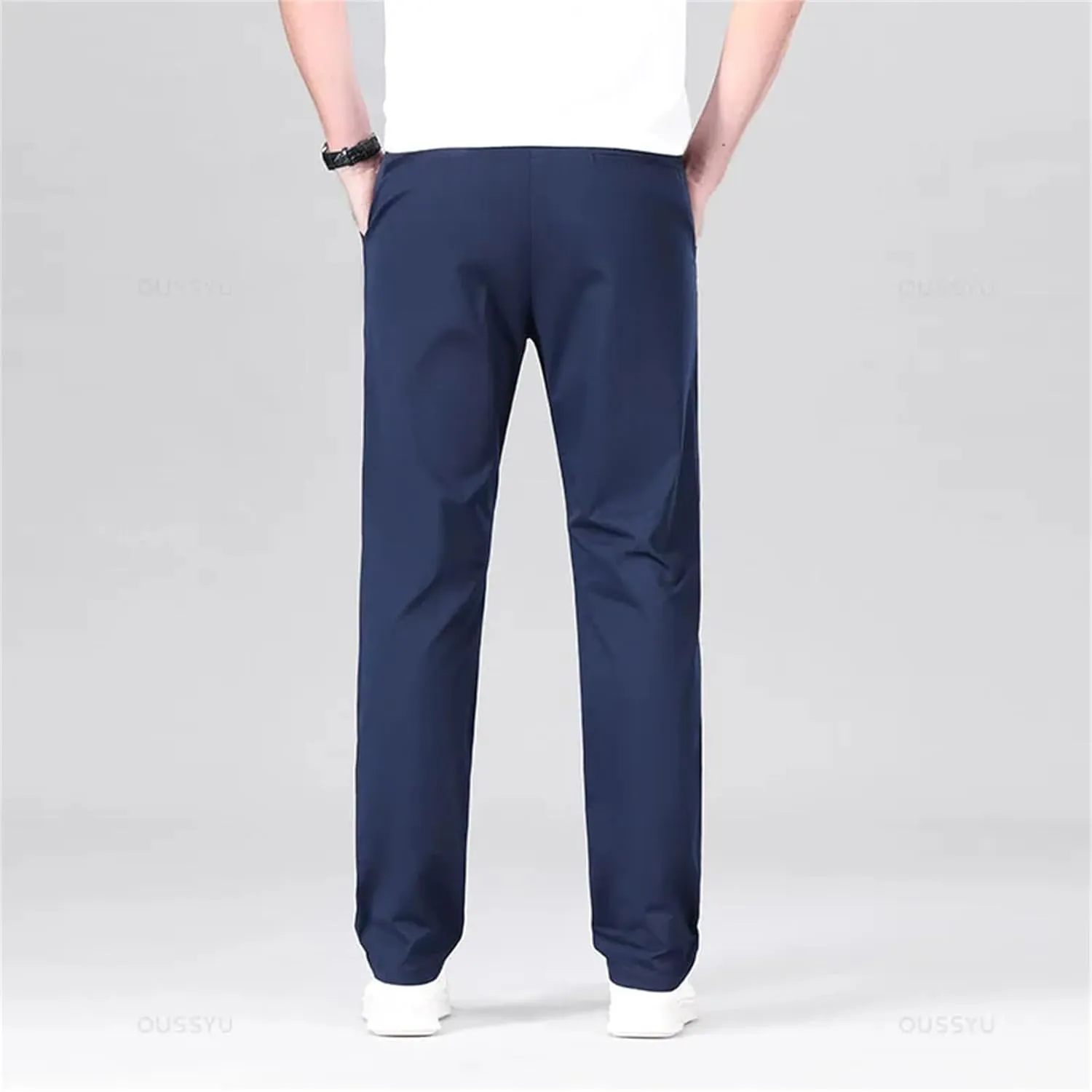 Men's Straight Pants Business Solid Color Khaki Light Gray Casual Formal Suit Trousers