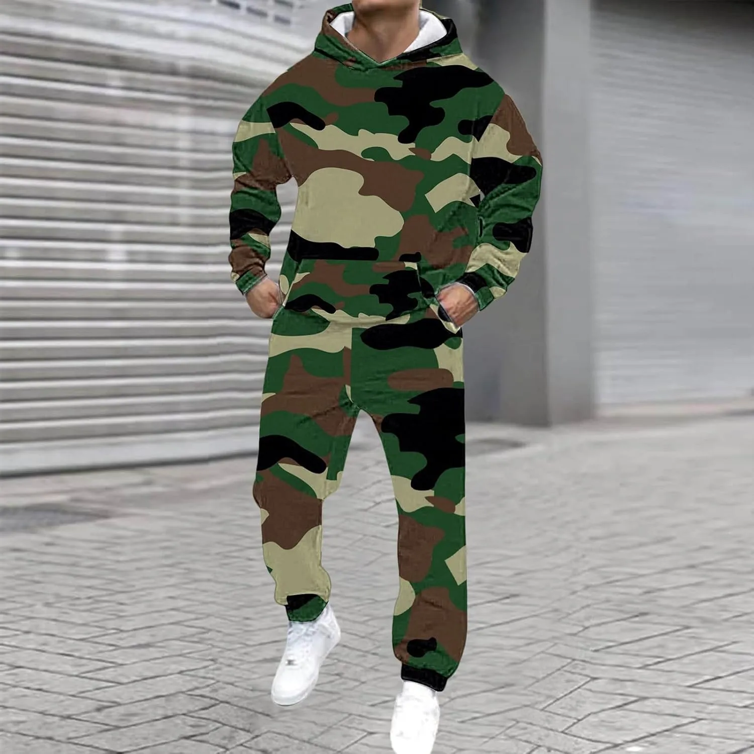 Men's Track Suits 2 Piece Set Active Print Sweatshirt and Sweatpants Suit Men's Casual Tracksuit Athletic Sweatsuits