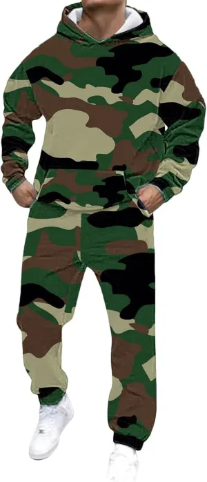 Men's Track Suits 2 Piece Set Active Print Sweatshirt and Sweatpants Suit Men's Casual Tracksuit Athletic Sweatsuits