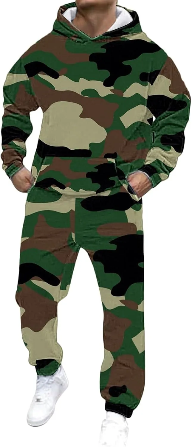Men's Track Suits 2 Piece Set Active Print Sweatshirt and Sweatpants Suit Men's Casual Tracksuit Athletic Sweatsuits