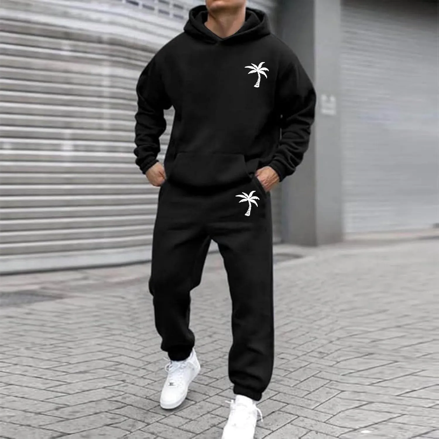 Mens Tracksuit 2 Pieces Set Long Sleeve Hoodie Sweatsuit Pullover Athletic Jogging Suits Casual Outfit with Pockets