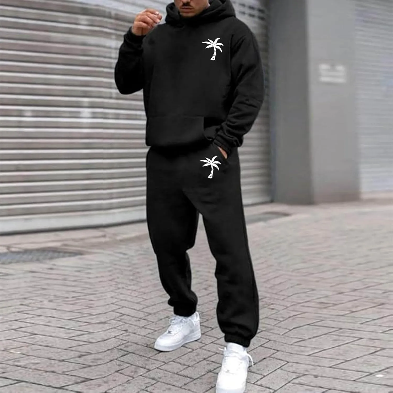 Mens Tracksuit 2 Pieces Set Long Sleeve Hoodie Sweatsuit Pullover Athletic Jogging Suits Casual Outfit with Pockets