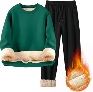 Men's Tracksuit Sherpa Fleece Lined Hoodie 2 Piece Athletic Sweatsuit Casual Fleece Sport Pant Suit Sets