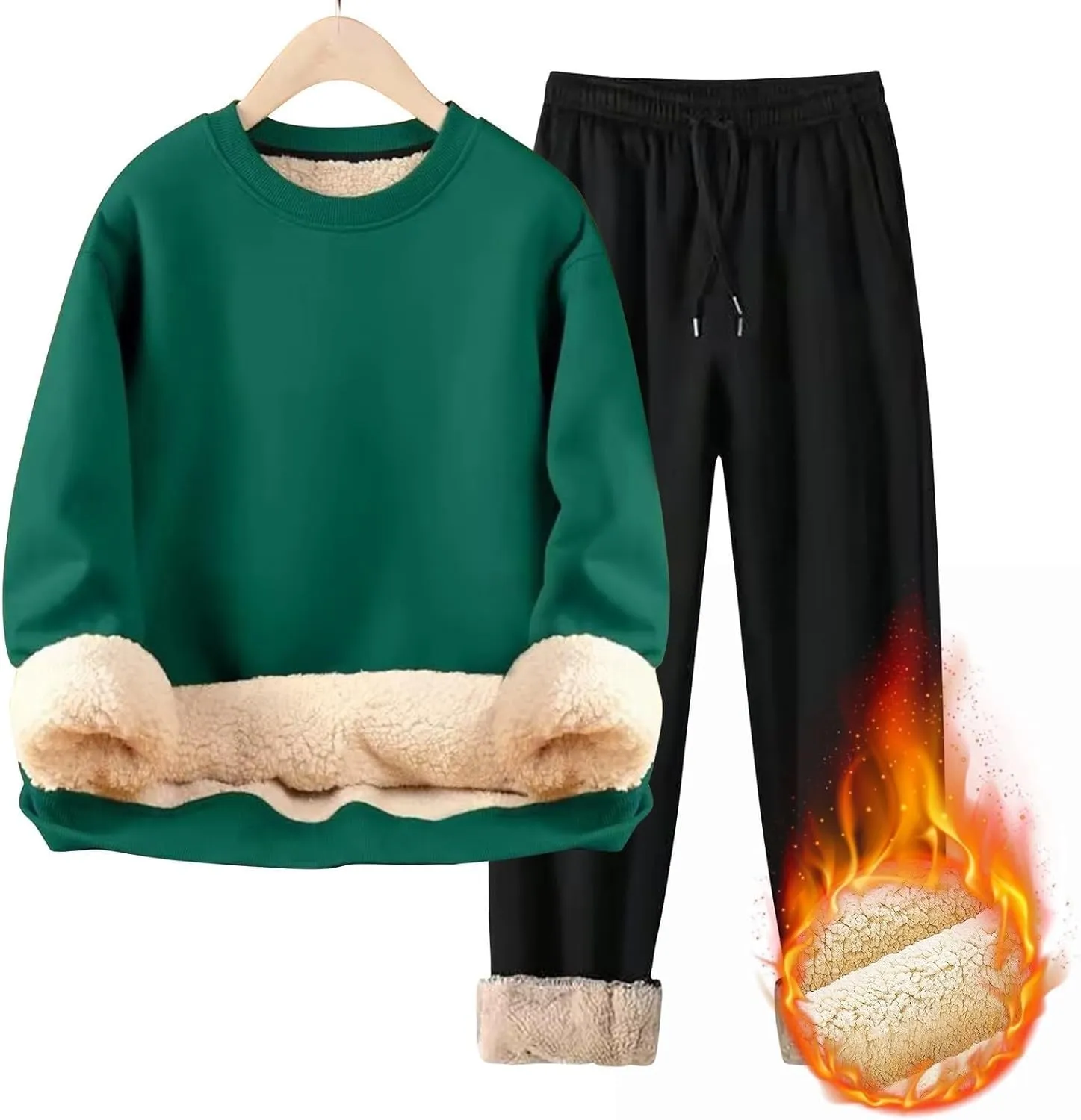 Men's Tracksuit Sherpa Fleece Lined Hoodie 2 Piece Athletic Sweatsuit Casual Fleece Sport Pant Suit Sets