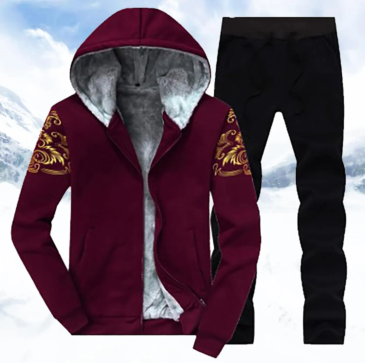 Men's Tracksuits 2 Piece Fleece Lined Tracksuit Set Outfits Jogging Sweatsuit Outdoor Athletic Hoodies Sweatpant Sets