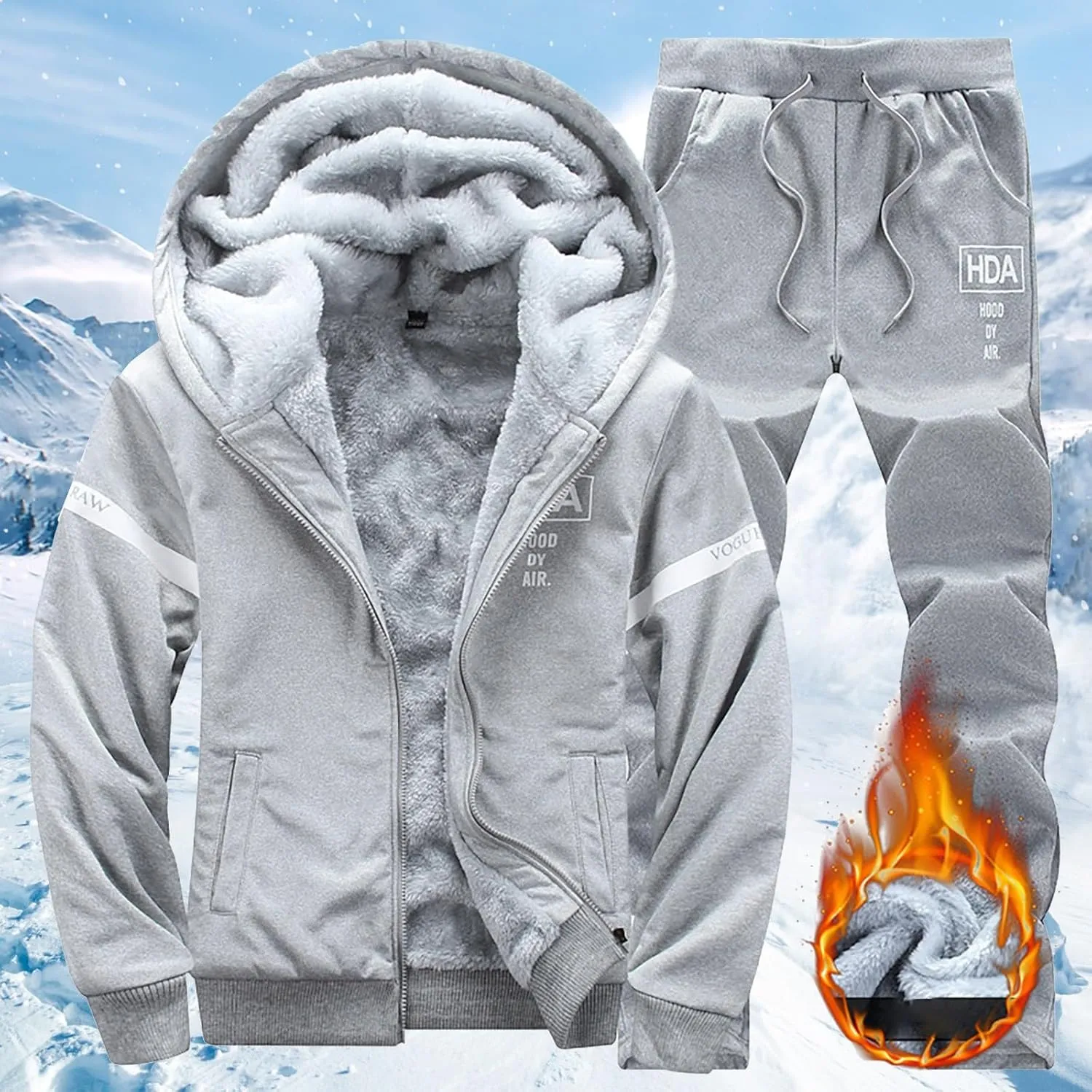 Men's Tracksuits 2 Piece Fleece Lined Tracksuit Set Outfits Jogging Sweatsuit Outdoor Athletic Hoodies Sweatpant Sets