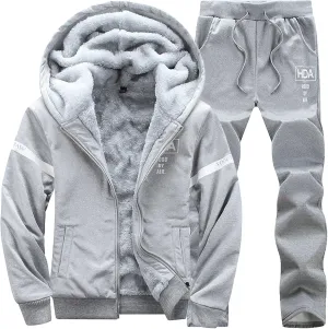 Men's Tracksuits 2 Piece Fleece Lined Tracksuit Set Outfits Jogging Sweatsuit Outdoor Athletic Hoodies Sweatpant Sets