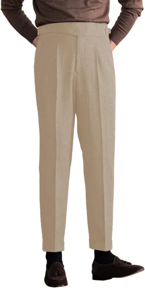 Men's Vintage Pants Tweed Herringbone Knit Pleated Pants Casual Business Suit Trousers