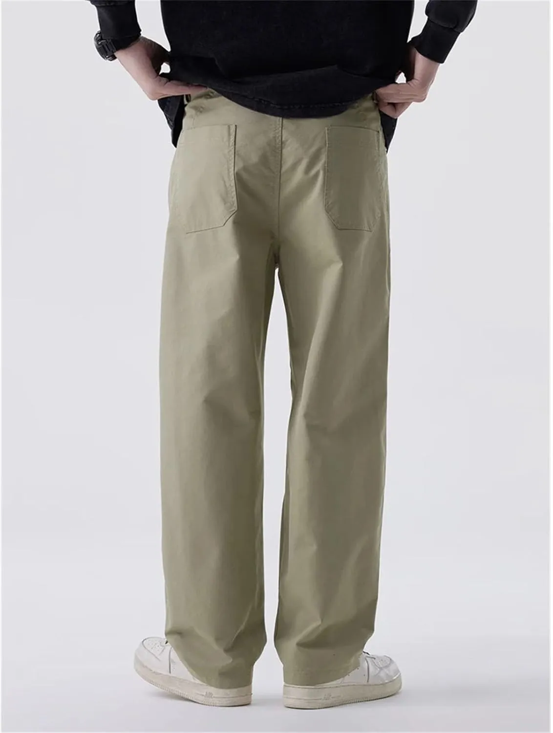 Men's Wide Leg Casual Pants Fashion Solid Color Washed Cotton Loose Straight Trousers Male Spring