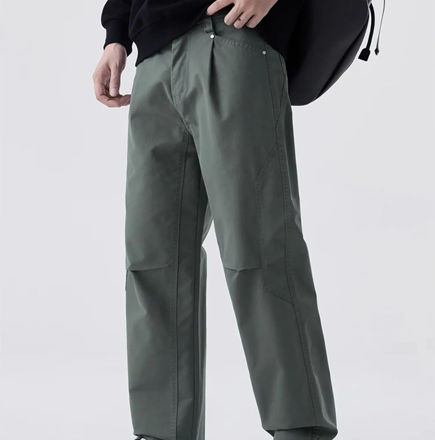 Men's Wide Leg Casual Pants Fashion Solid Color Washed Cotton Loose Straight Trousers Male Spring