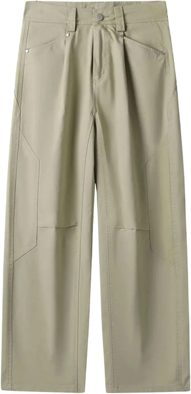 Men's Wide Leg Casual Pants Fashion Solid Color Washed Cotton Loose Straight Trousers Male Spring