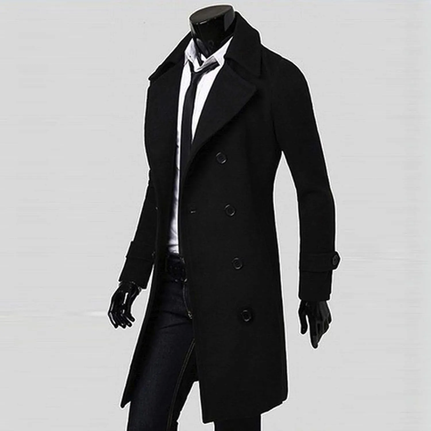 Men's Woolen Blend Trench Coat Double Breasted Slim Fit Winter Overcoat Mid Long Jacket Business Pea Jacket Fashion Coats