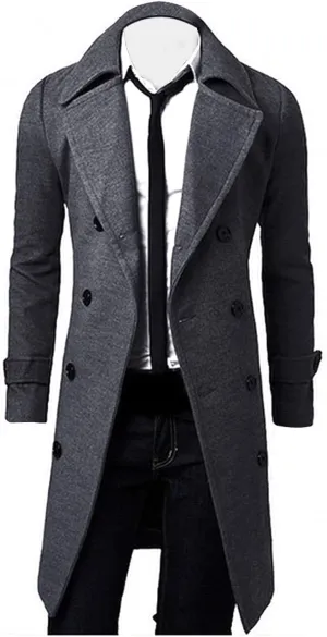 Men's Woolen Blend Trench Coat Double Breasted Slim Fit Winter Overcoat Mid Long Jacket Business Pea Jacket Fashion Coats
