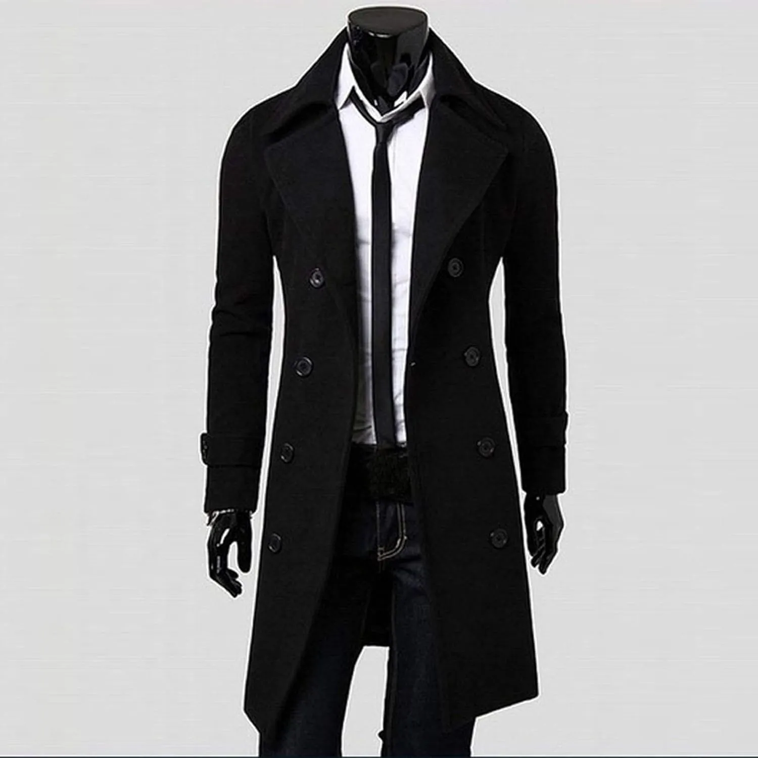 Men's Woolen Blend Trench Coat Double Breasted Slim Fit Winter Overcoat Mid Long Jacket Business Pea Jacket Fashion Coats