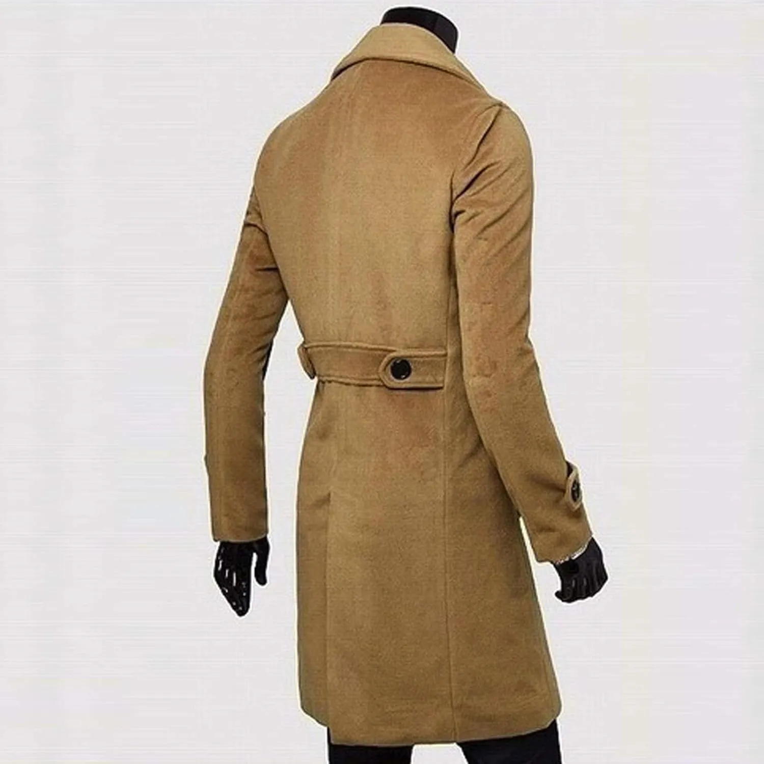 Men's Woolen Blend Trench Coat Double Breasted Slim Fit Winter Overcoat Mid Long Jacket Business Pea Jacket Fashion Coats