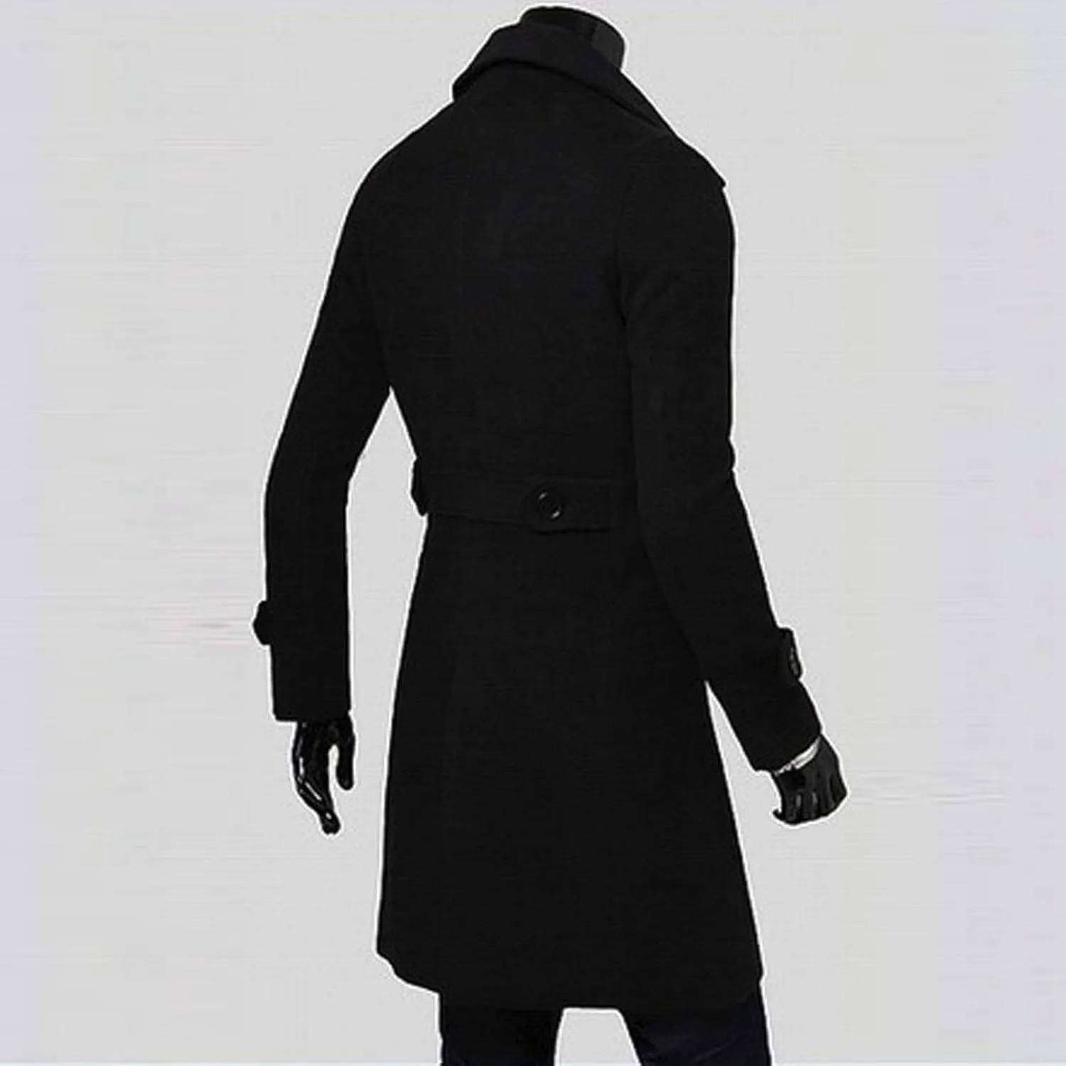 Men's Woolen Blend Trench Coat Double Breasted Slim Fit Winter Overcoat Mid Long Jacket Business Pea Jacket Fashion Coats