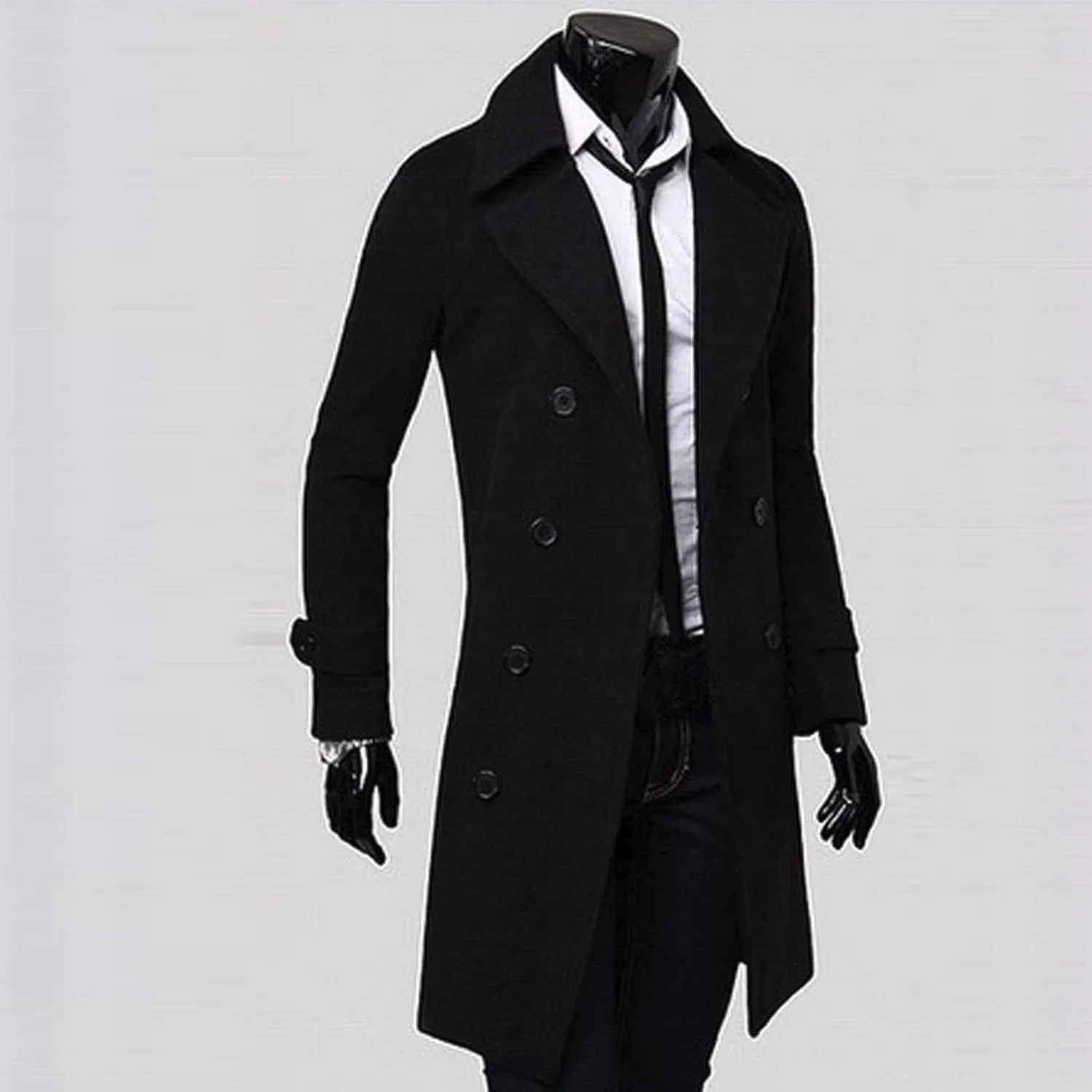 Men's Woolen Blend Trench Coat Double Breasted Slim Fit Winter Overcoat Mid Long Jacket Business Pea Jacket Fashion Coats