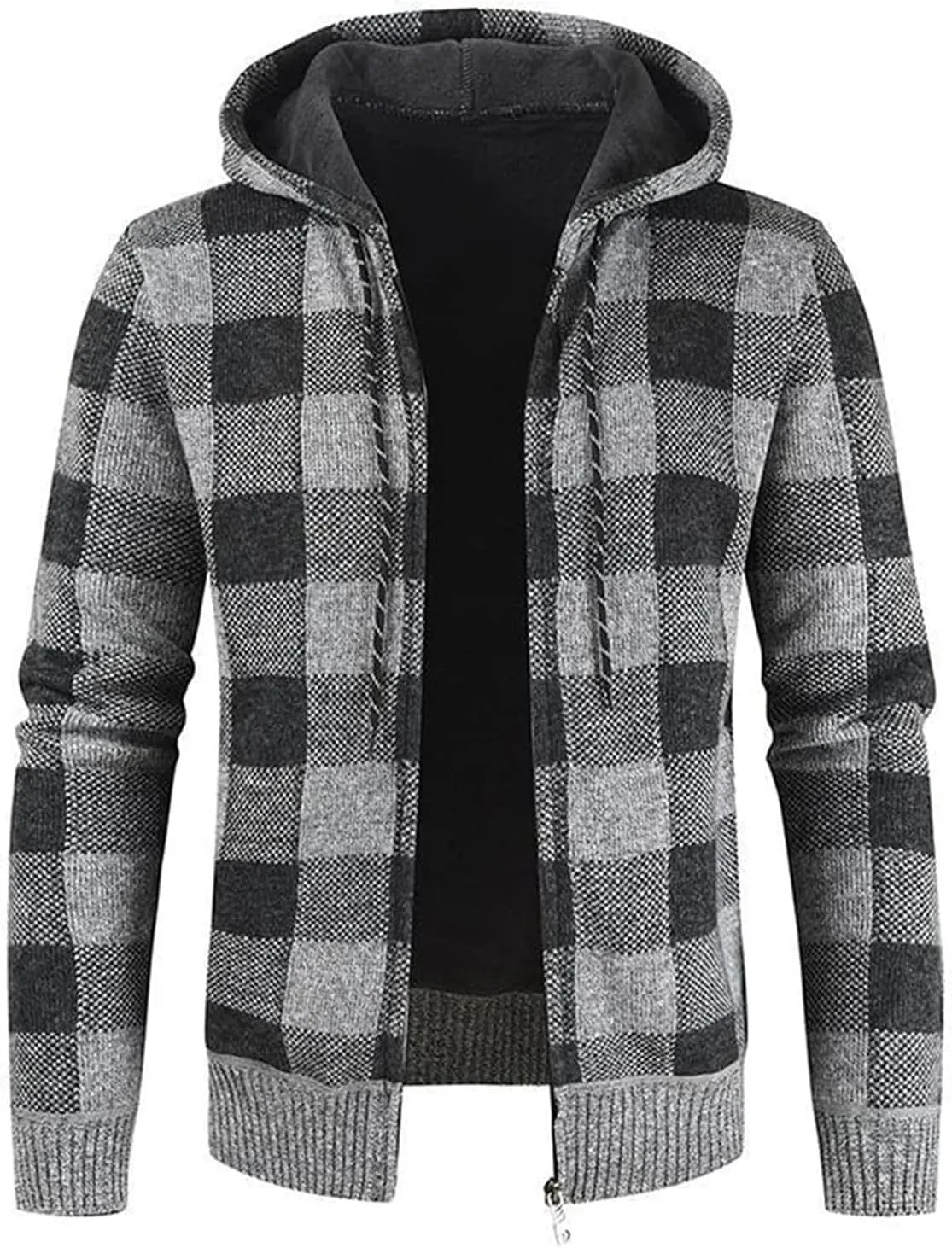 Men's Zip Up Casual Long Sleeve Hoodies Full Zipper Sherpa Fleece Lined Knit Cardigan Sweater Jacket Pockets