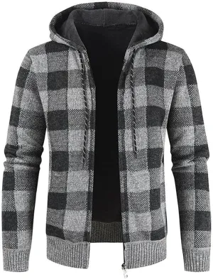 Men's Zip Up Casual Long Sleeve Hoodies Full Zipper Sherpa Fleece Lined Knit Cardigan Sweater Jacket Pockets
