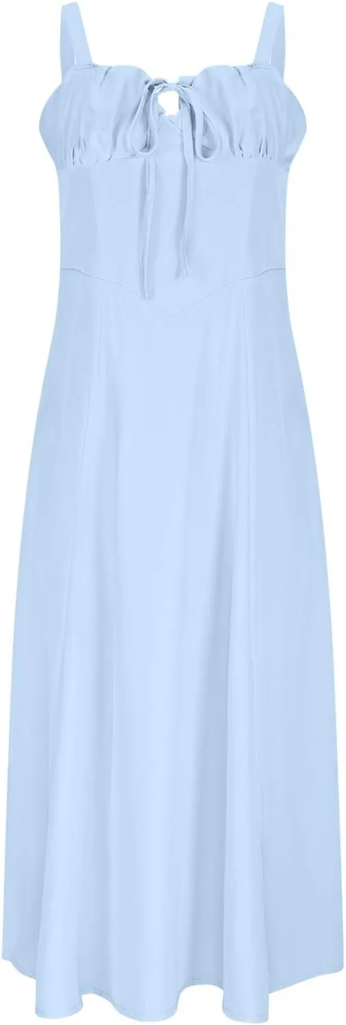 Midi Corset Dress Womens Boho Flowy Slit Lace Up Dresses for Women Going Out A Line Casual Sundress Beach
