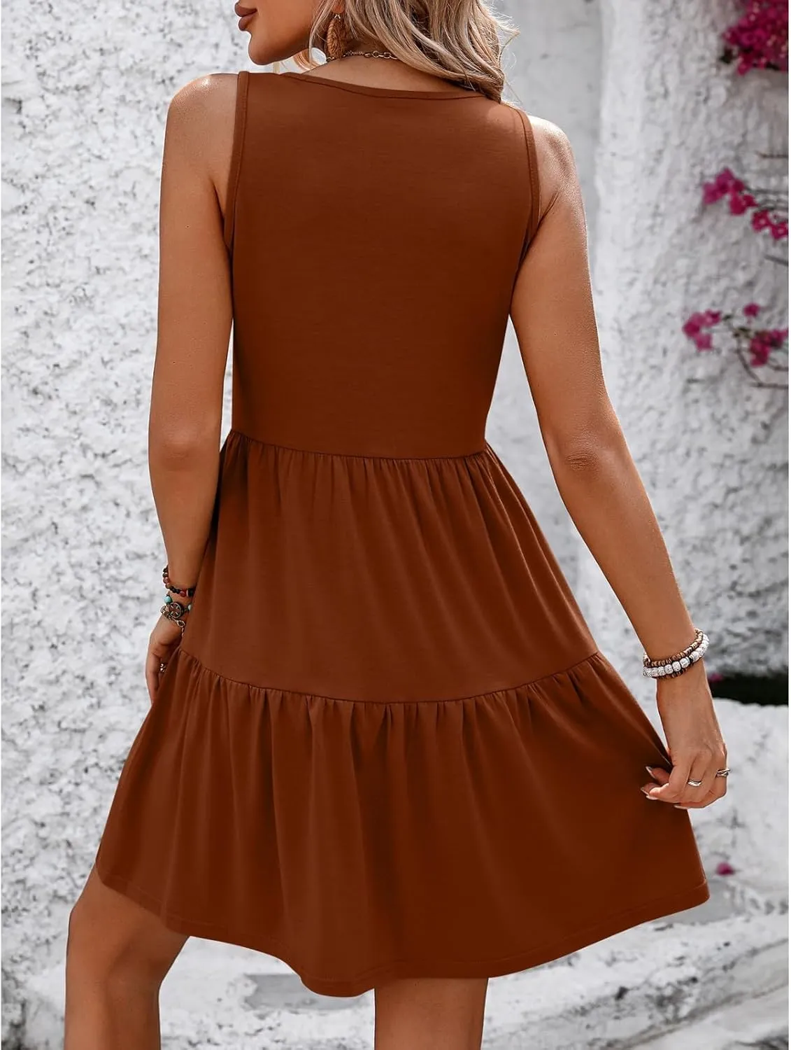 Mini Dresses for Women Cute Summer Flowy Swing Ruffle Tiered Tank Dress Beach Vacation Sleeveless V Neck Sundress