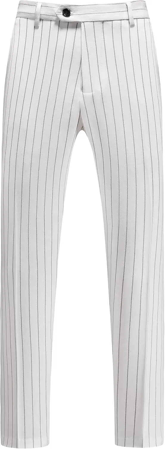 MOGU Men’s Striped Slim Fit Dress Pants – Adjustable Elastic Waist Pinstripe Suit Trousers, Business Casual Slacks