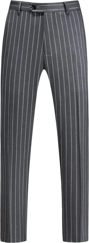 MOGU Men’s Striped Slim Fit Dress Pants – Adjustable Elastic Waist Pinstripe Suit Trousers, Business Casual Slacks