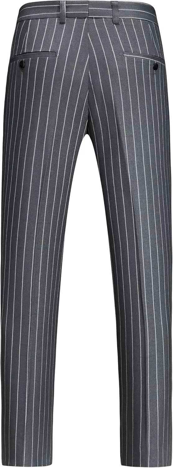MOGU Men’s Striped Slim Fit Dress Pants – Adjustable Elastic Waist Pinstripe Suit Trousers, Business Casual Slacks