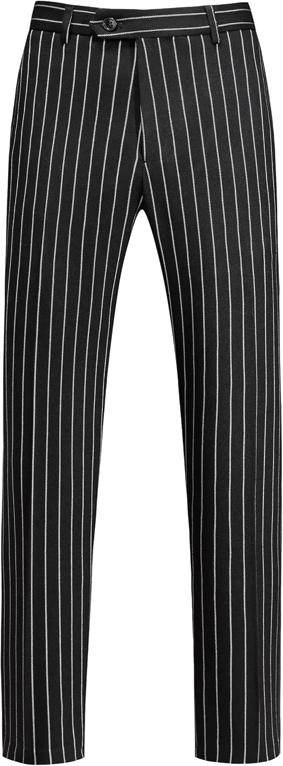MOGU Men’s Striped Slim Fit Dress Pants – Adjustable Elastic Waist Pinstripe Suit Trousers, Business Casual Slacks