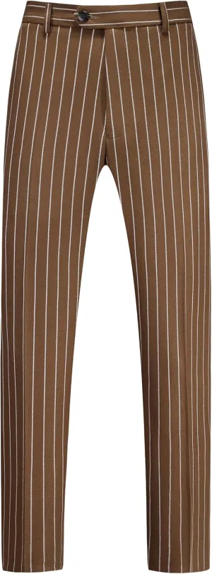MOGU Men’s Striped Slim Fit Dress Pants – Adjustable Elastic Waist Pinstripe Suit Trousers, Business Casual Slacks
