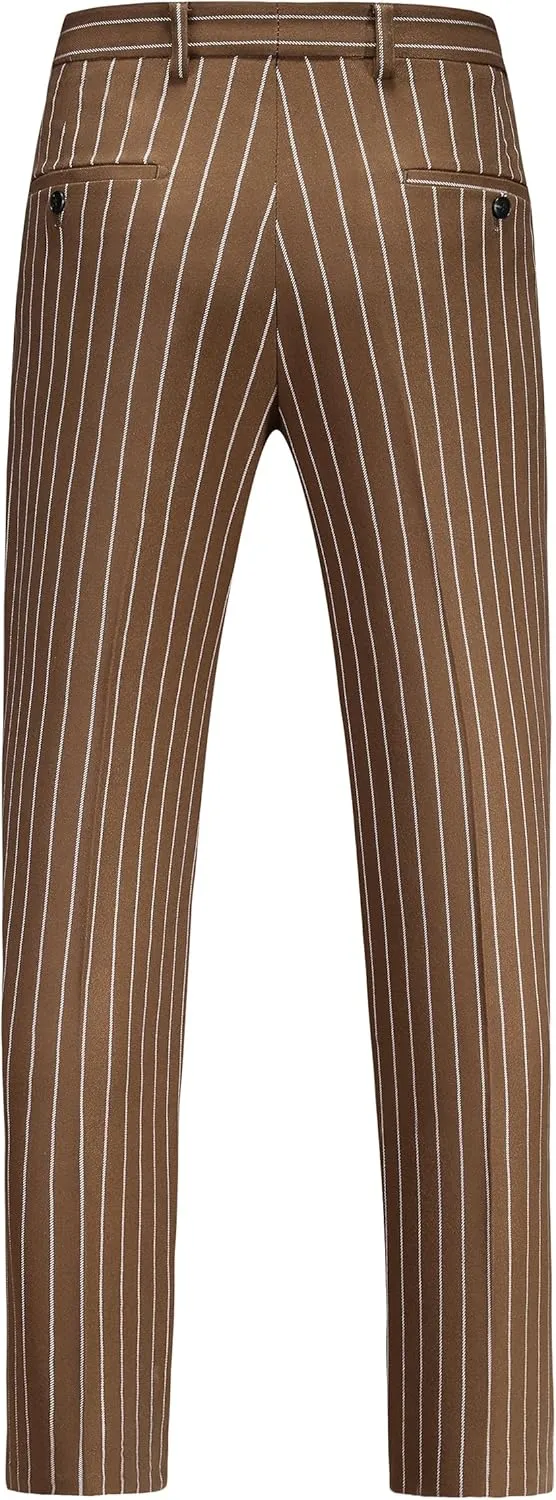 MOGU Men’s Striped Slim Fit Dress Pants – Adjustable Elastic Waist Pinstripe Suit Trousers, Business Casual Slacks