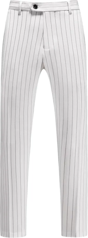 MOGU Men’s Striped Slim Fit Dress Pants – Adjustable Elastic Waist Pinstripe Suit Trousers, Business Casual Slacks