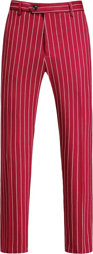 MOGU Men’s Striped Slim Fit Dress Pants – Adjustable Elastic Waist Pinstripe Suit Trousers, Business Casual Slacks