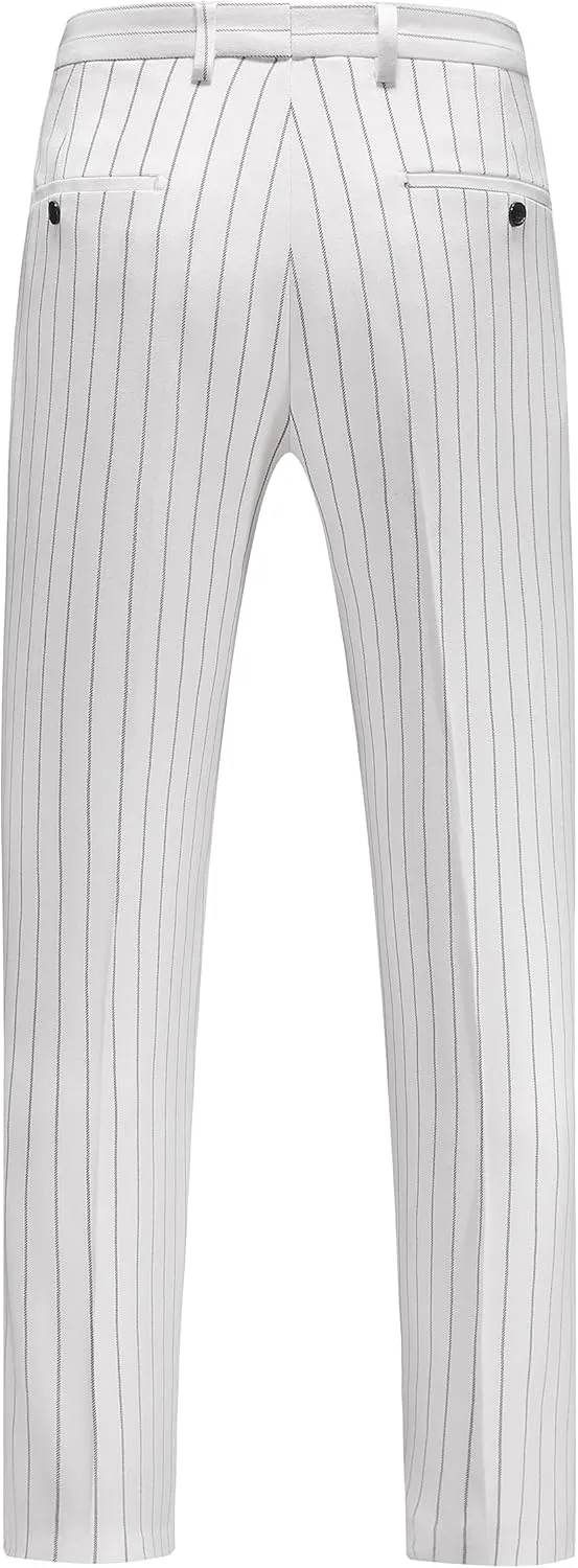 MOGU Men’s Striped Slim Fit Dress Pants – Adjustable Elastic Waist Pinstripe Suit Trousers, Business Casual Slacks