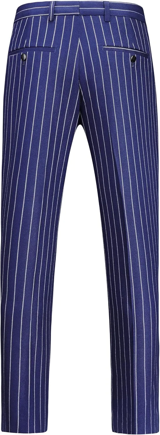 MOGU Men’s Striped Slim Fit Dress Pants – Adjustable Elastic Waist Pinstripe Suit Trousers, Business Casual Slacks