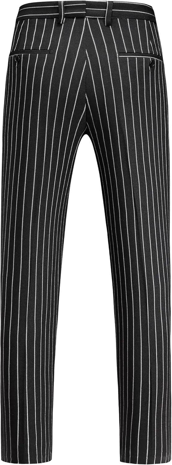MOGU Men’s Striped Slim Fit Dress Pants – Adjustable Elastic Waist Pinstripe Suit Trousers, Business Casual Slacks