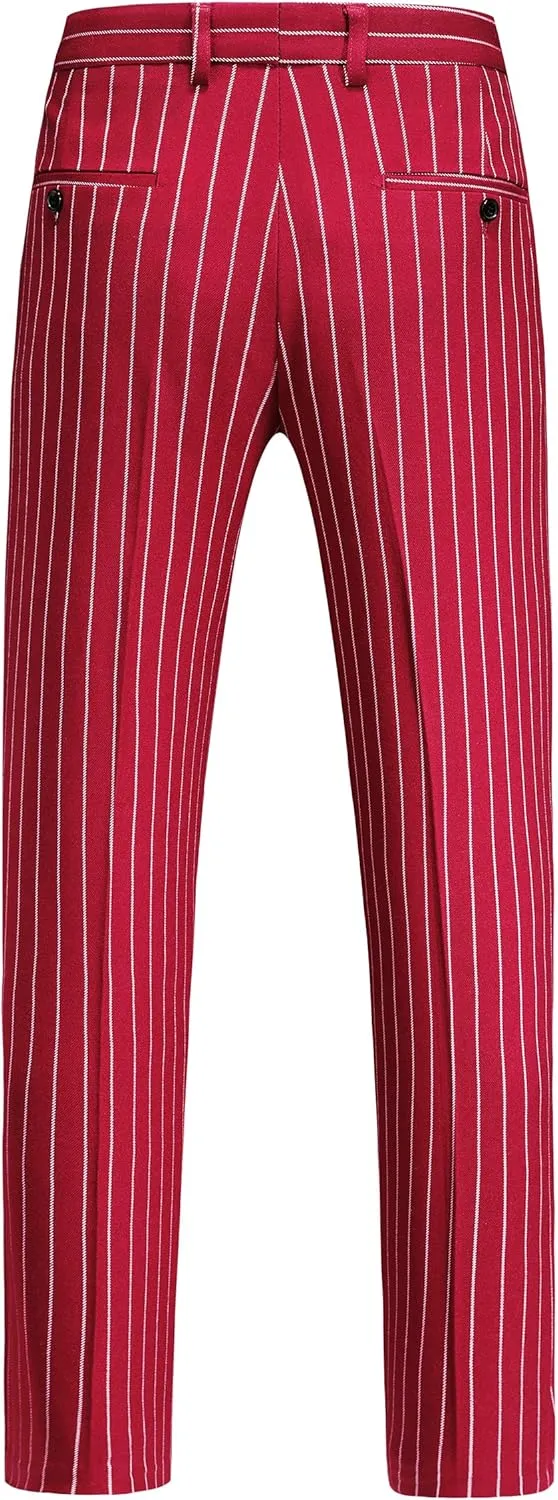 MOGU Men’s Striped Slim Fit Dress Pants – Adjustable Elastic Waist Pinstripe Suit Trousers, Business Casual Slacks