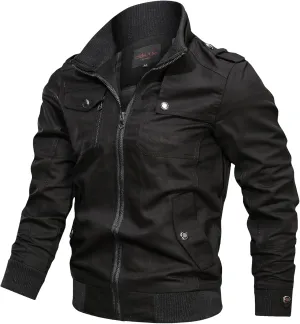 Motorcycle Jacket Men Full Zip Up Biker Jackets Mens Cotton Military Trucker Jacket Windbreakers with Multi Pockets